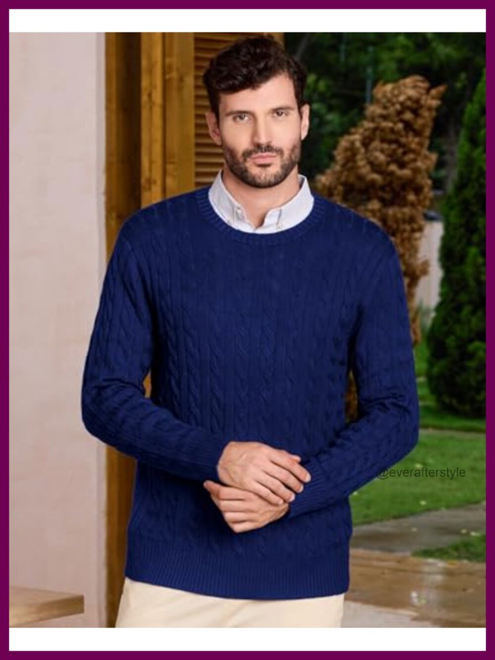 Mens Wool Blend Crewneck Cable Knit Pullover Sweater - Picture 4 of 6